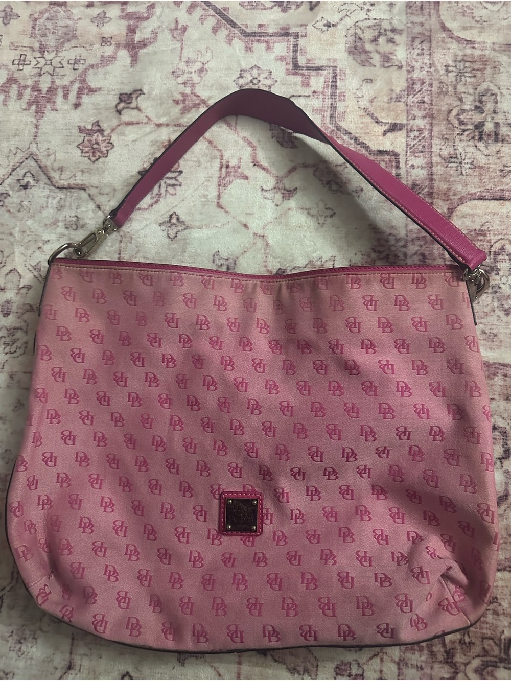 Vintage Dooney and bourke y2k hot pink fuchsia monogram large sac shoulder bag
